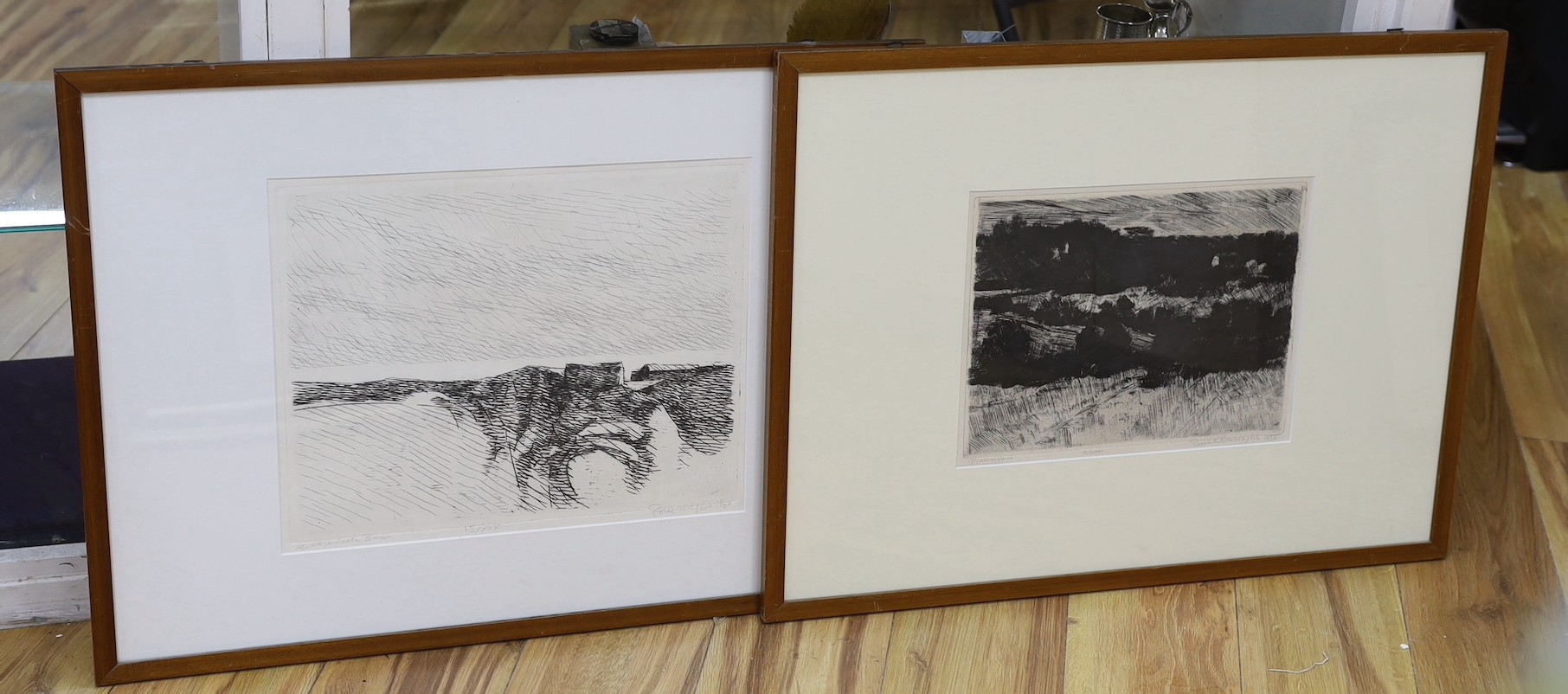 Renato Bruscaghia (1921-1999), two limited edition etchings, Primavera and Le Casa de la Barca, both signed and inscribed in pencil, 25 x 33cm and 32 x 40cm